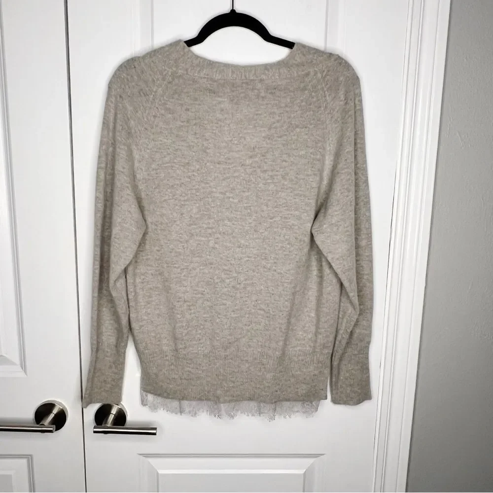 Brochu Walker The Lace Vee Looker Pullover Sweater Cashmere Wool Size S Grey - Picture 6 of 11